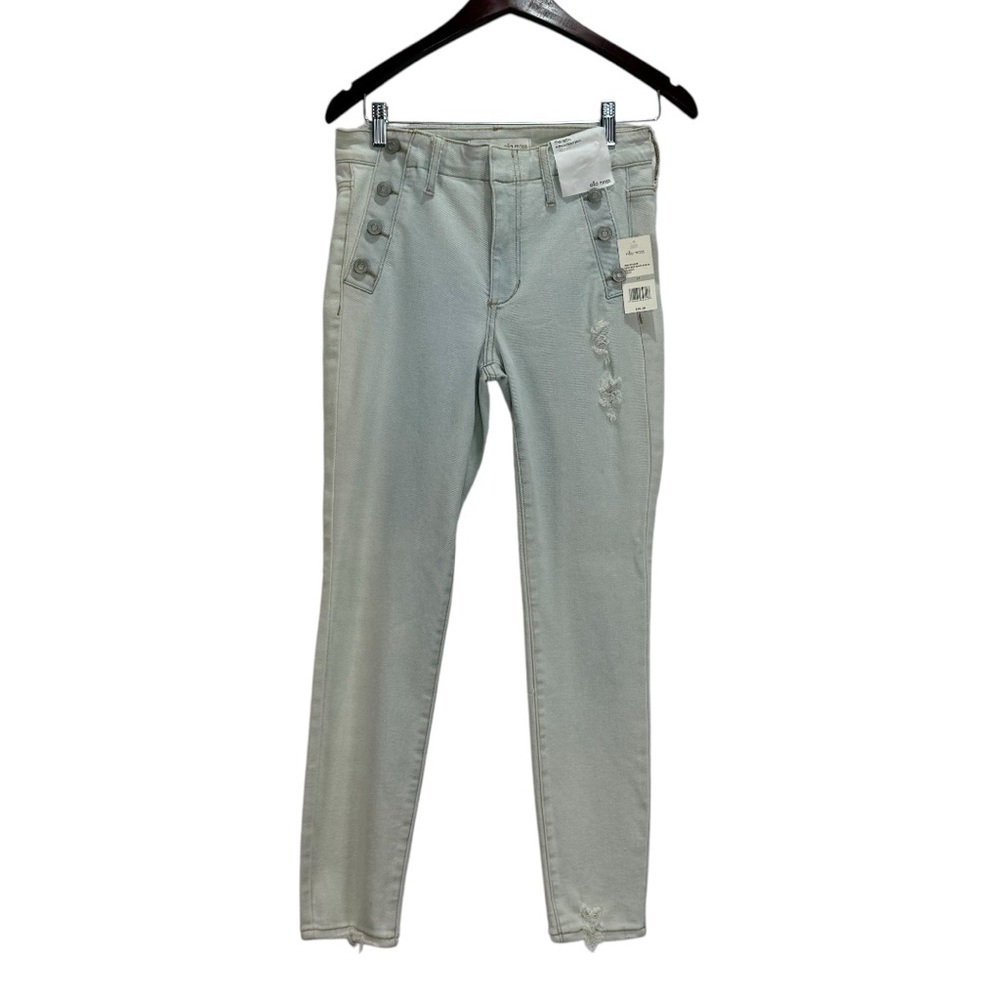 Ella Moss Skinny Jeans in Light Sage Green with Side Buttons